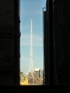 Spire of Victorian Arts, as viewed from the staircase at Greenhouse